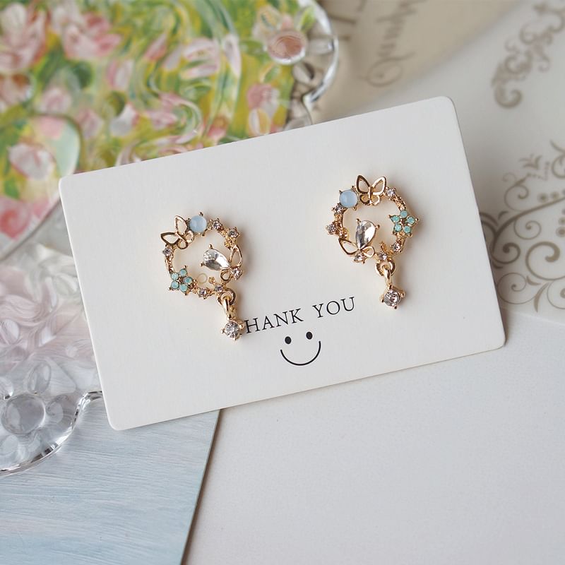 Rhinestone Earring Drop Alloy Butterfly