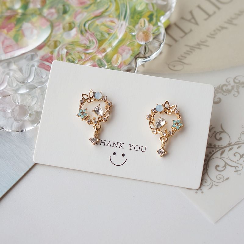 Rhinestone Earring Drop Alloy Butterfly