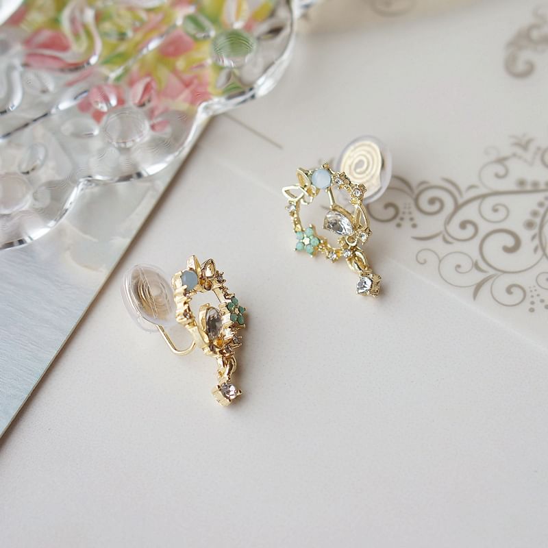 Rhinestone Earring Drop Alloy Butterfly