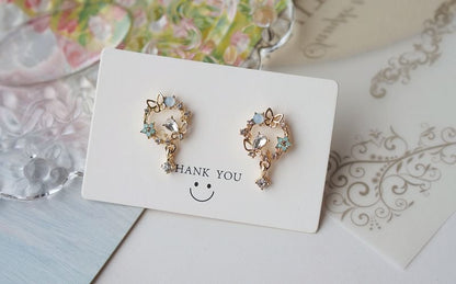Rhinestone Earring Drop Alloy Butterfly