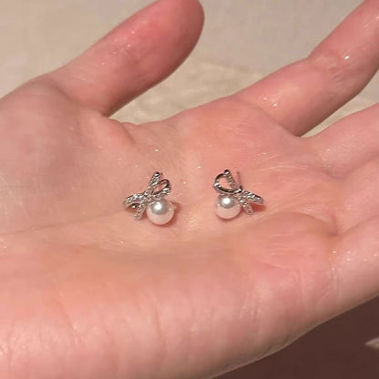 Pearl Bow Earring Stud Faux