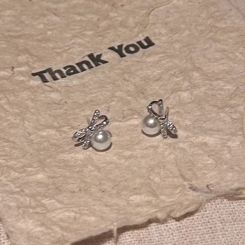 Pearl Bow Earring Stud Faux