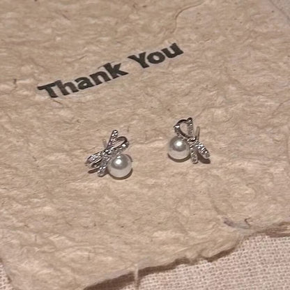 Pearl Bow Earring Stud Faux