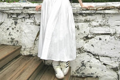 Short-Sleeve Logo Embroidered Striped Tee / High Rise Midi A-Line Skirt / Set