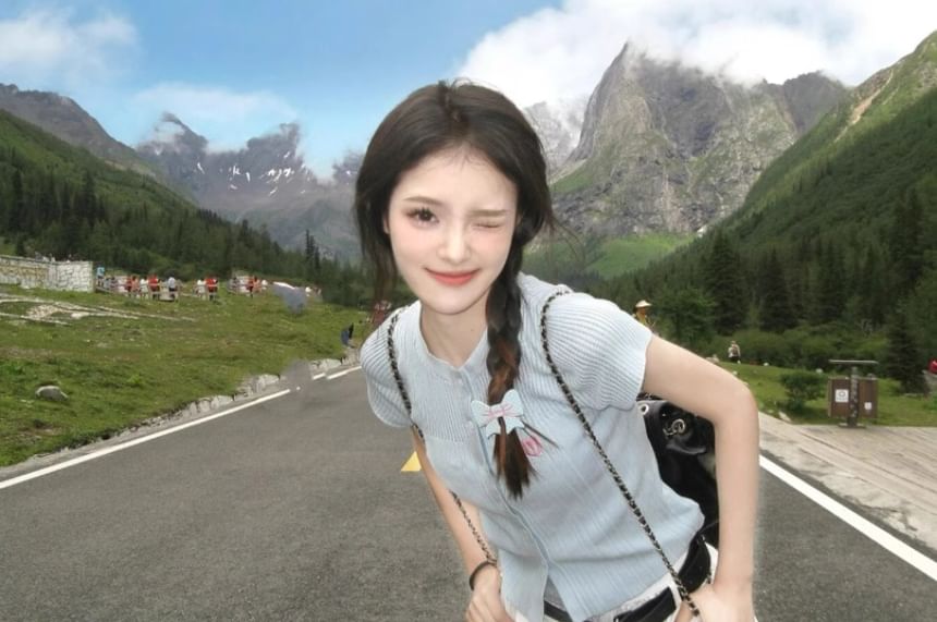 Short-Sleeve Logo Embroidered Striped Tee / High Rise Midi A-Line Skirt / Set