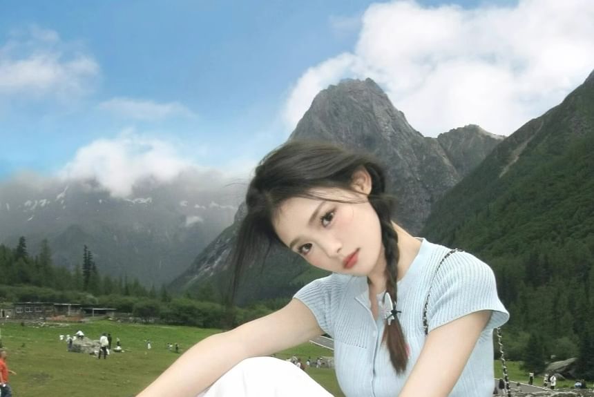 Short-Sleeve Logo Embroidered Striped Tee / High Rise Midi A-Line Skirt / Set