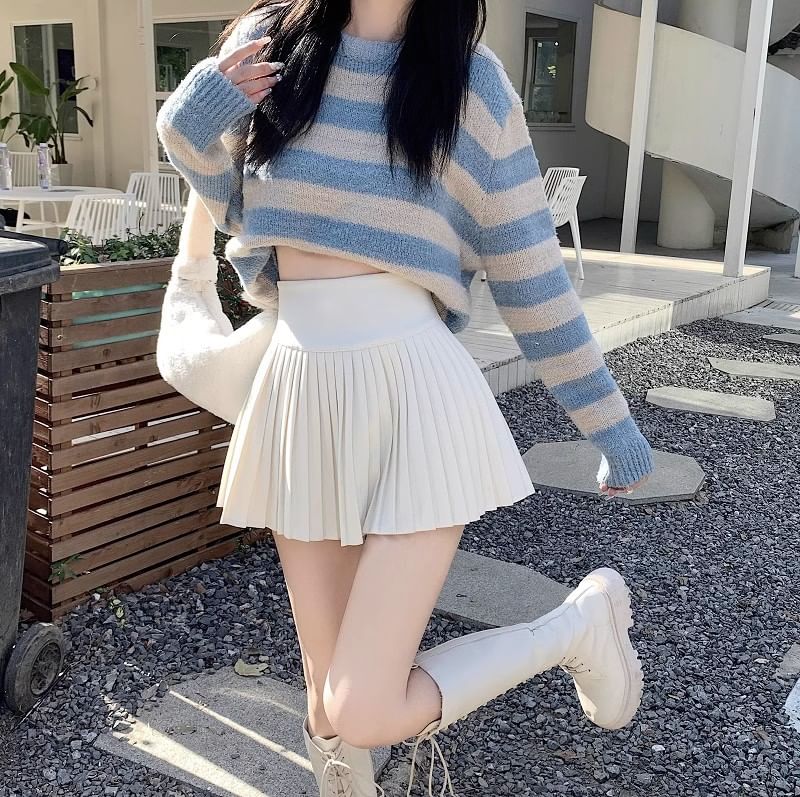 Accordion Pleated High-Waist Mini A-Line Skirt