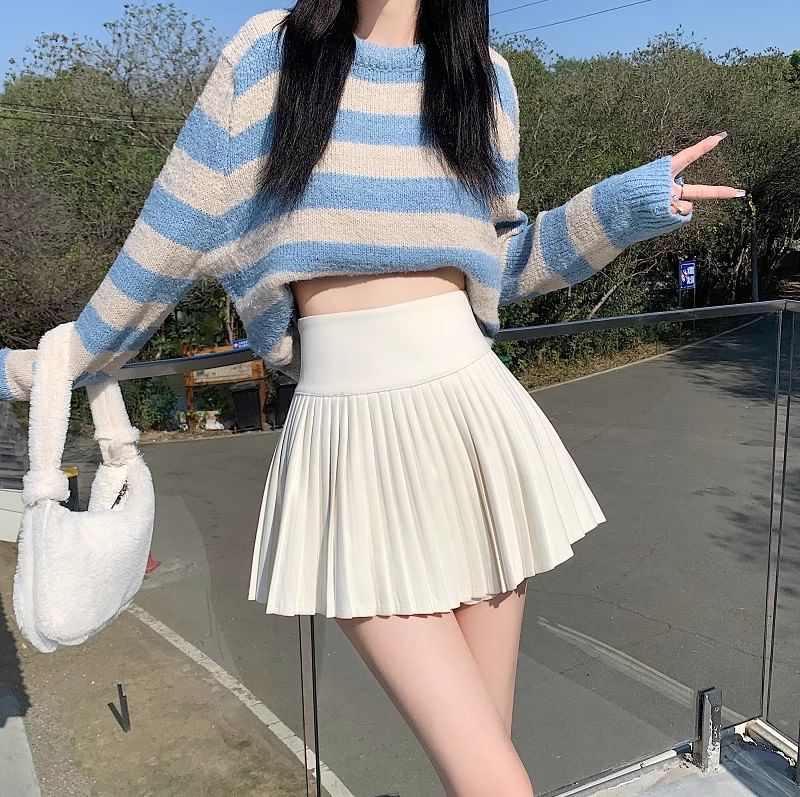 Accordion Pleated High-Waist Mini A-Line Skirt