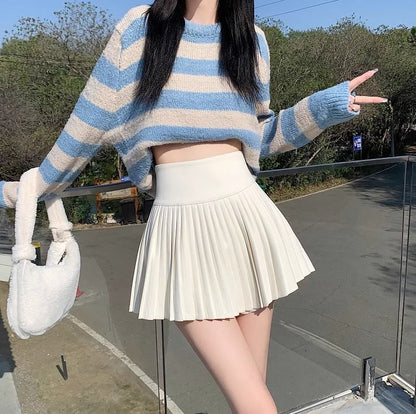 Accordion Pleated High-Waist Mini A-Line Skirt