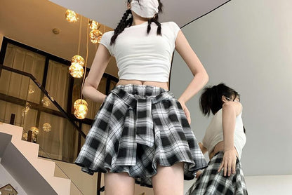 Plaid High-Rise Flared Mini Skirt