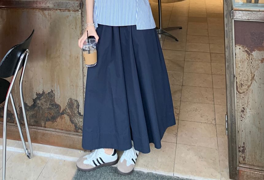 Striped Asymmetrical Sleeveless Blouse with Midi A-Line Skirt