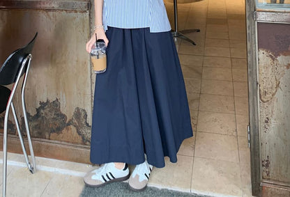Striped Asymmetrical Sleeveless Blouse with Midi A-Line Skirt