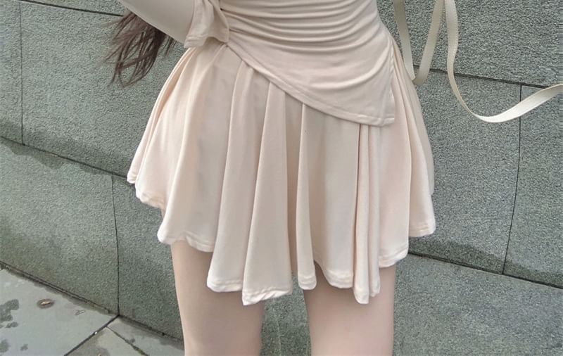 Cowl Neck Asymmetrical Cami Top with Cardigan and Mini Skirt Set