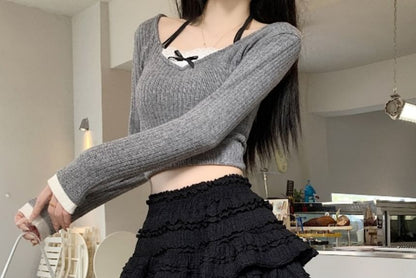 Ruffled Plain Mini Skirt with High-Rise Silhouette
