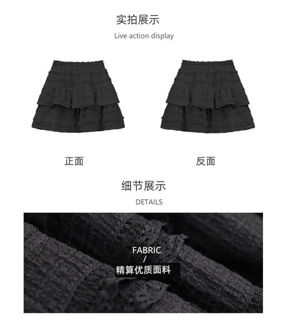 Ruffled Plain Mini Skirt with High-Rise Silhouette
