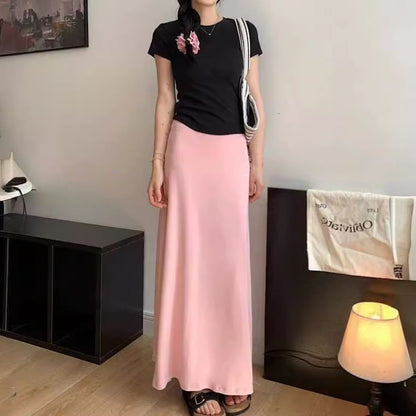 Plain High-Rise A-Line Maxi Skirt
