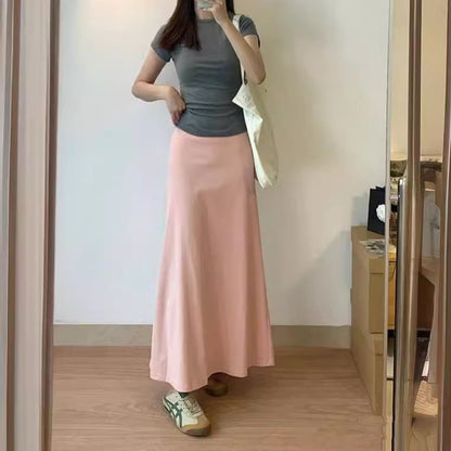 Plain High-Rise A-Line Maxi Skirt