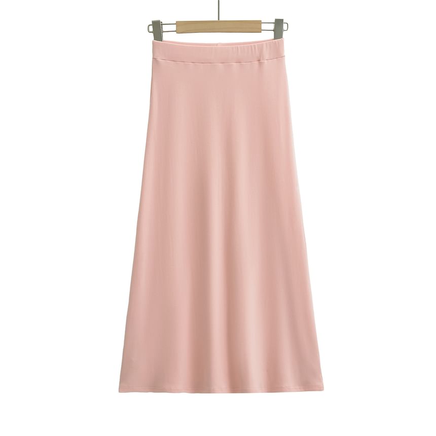 Plain High-Rise A-Line Maxi Skirt