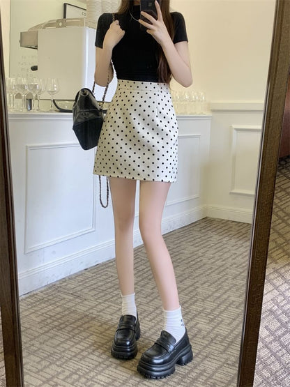 Polka-Dot High-Rise A-Line Mini Skirt