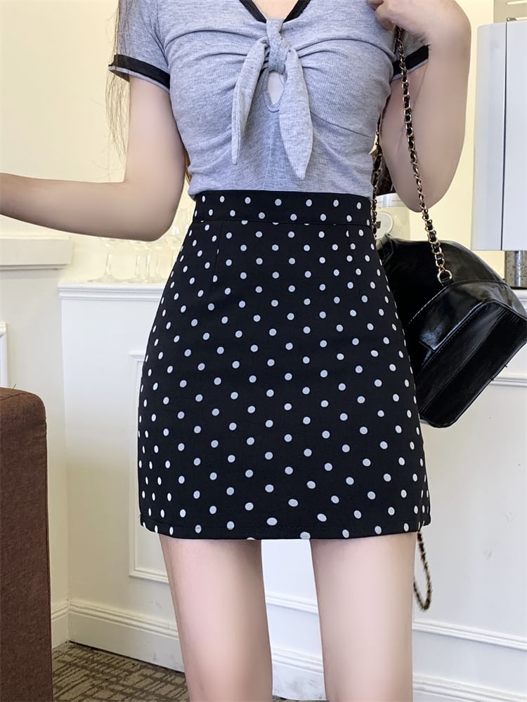 Polka-Dot High-Rise A-Line Mini Skirt