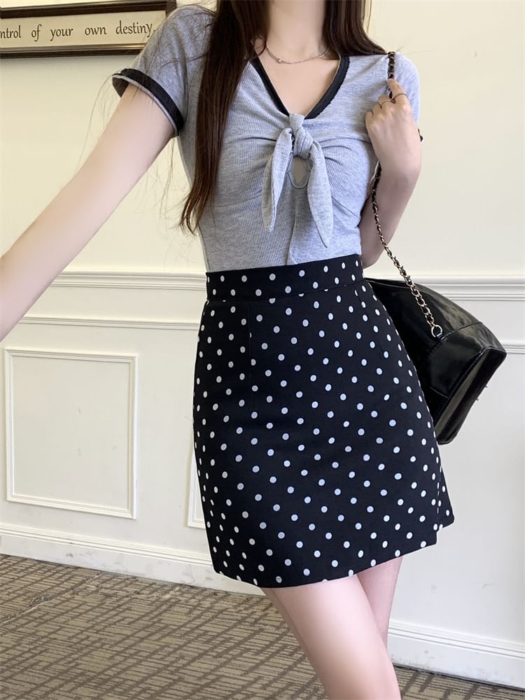 Polka-Dot High-Rise A-Line Mini Skirt