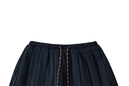 Drawstring Pleated High-Waist Mini Skirt