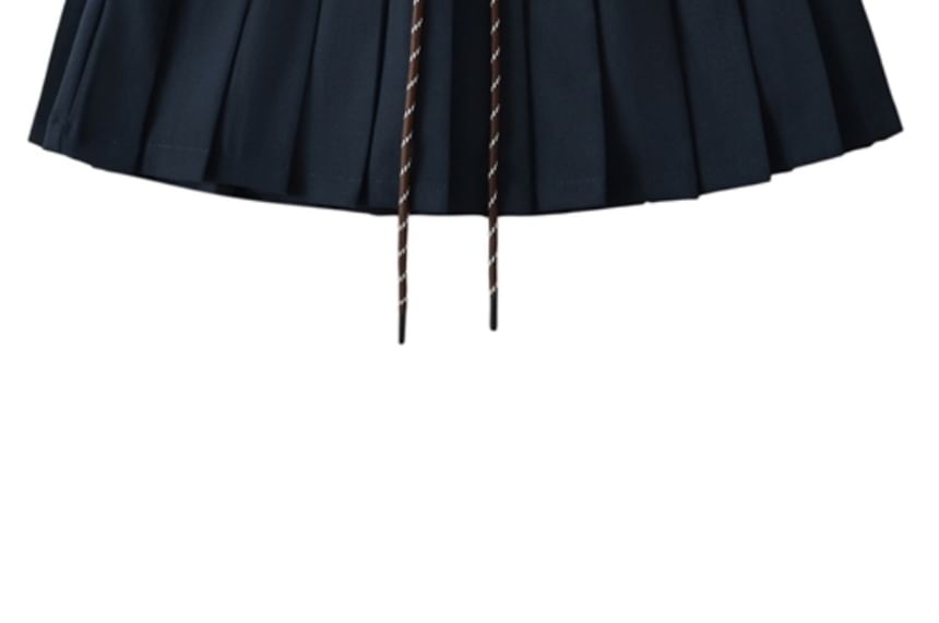 Drawstring Pleated High-Waist Mini Skirt