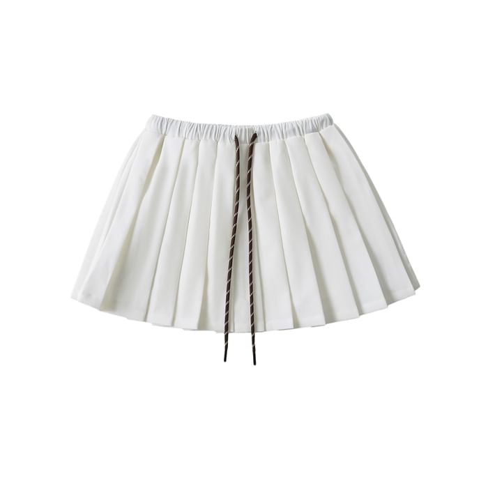 Drawstring Pleated High-Waist Mini Skirt