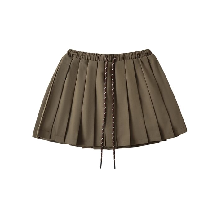 Drawstring Pleated High-Waist Mini Skirt