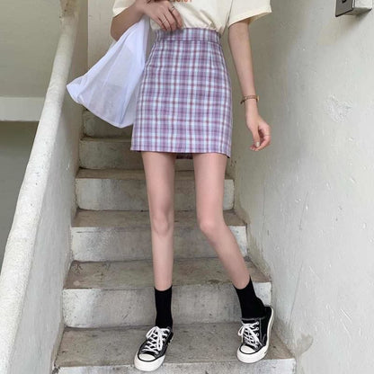 Plaid High-Waist Pencil Mini Skirt