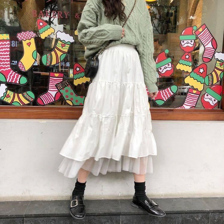 Lace Asymmetrical High-Waist Midi A-Line Skirt