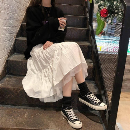 Lace Asymmetrical High-Waist Midi A-Line Skirt