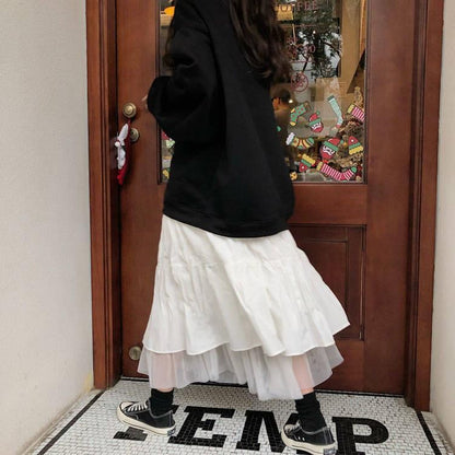Lace Asymmetrical High-Waist Midi A-Line Skirt