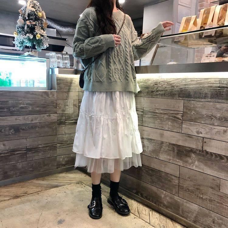 Lace Asymmetrical High-Waist Midi A-Line Skirt