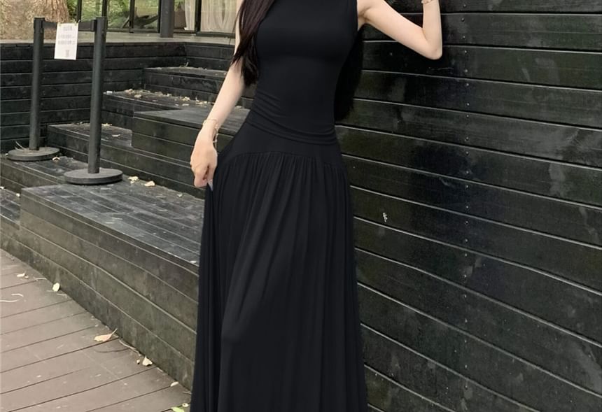 Mock-Neck Tank Top Set with Maxi A-Line Skirt