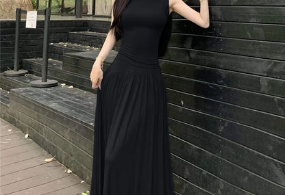 Mock-Neck Tank Top Set with Maxi A-Line Skirt