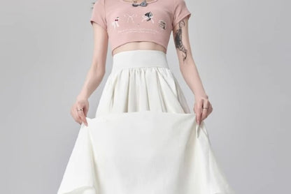 Plain Mid-Rise A-Line Midi Skirt