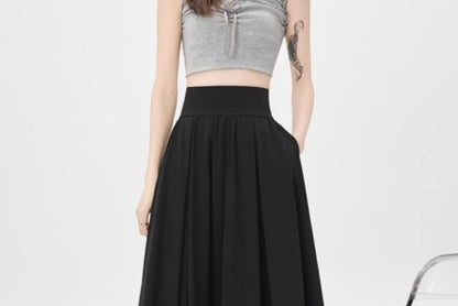 Plain Mid-Rise A-Line Midi Skirt