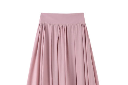 Plain Mid-Rise A-Line Midi Skirt