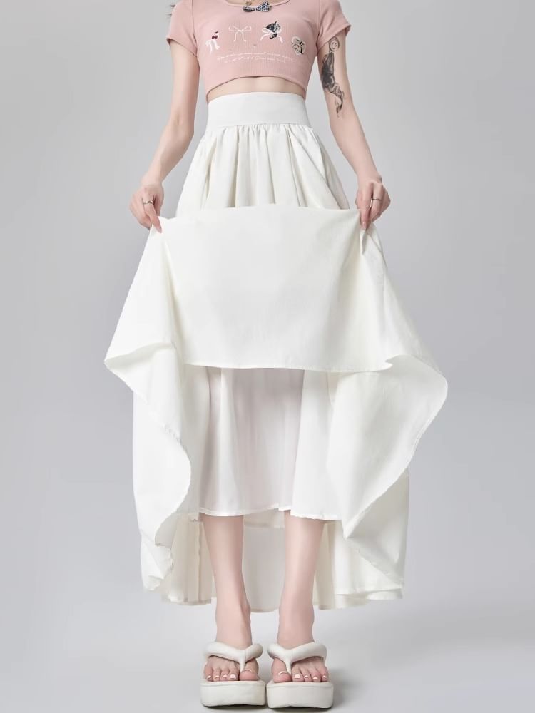 Plain Mid-Rise A-Line Midi Skirt
