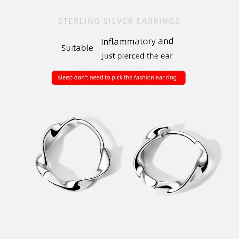 Earring Hoop Sterling Wavy Silver