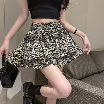 Leopard Print High-Waist Flared Mini Skirt