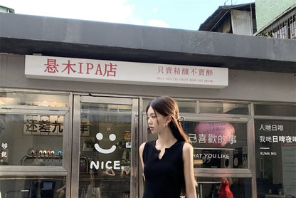 Notch-Neck Tank Top with Maxi A-Line Skirt