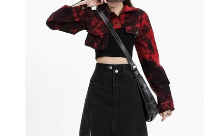 Slit Washed Denim High-Rise Pencil Skirt