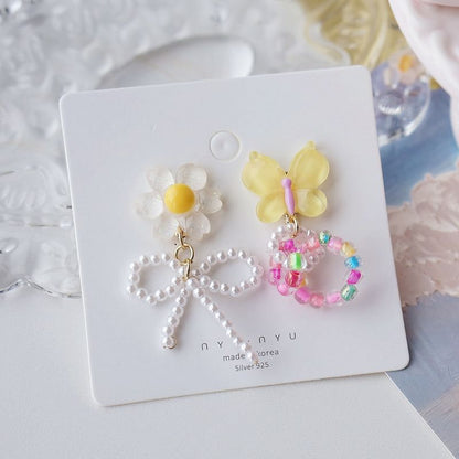 Drop Clip On / Earring Asymmetrical Flower Beaded