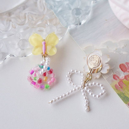 Drop Clip On / Earring Asymmetrical Flower Beaded