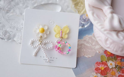 Drop Clip On / Earring Asymmetrical Flower Beaded