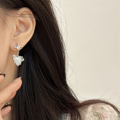 On Earring Drop Rhinestone Clip / Heart