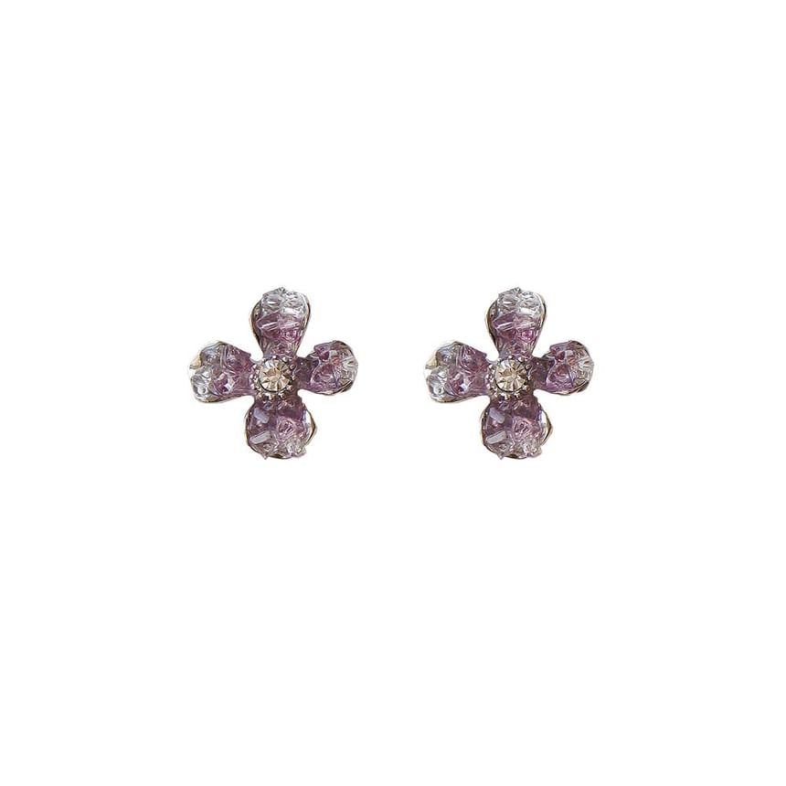 Stud Earring / Flower On Clip Rhinestone
