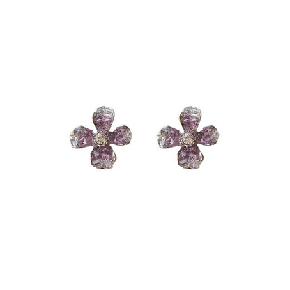 Stud Earring / Flower On Clip Rhinestone